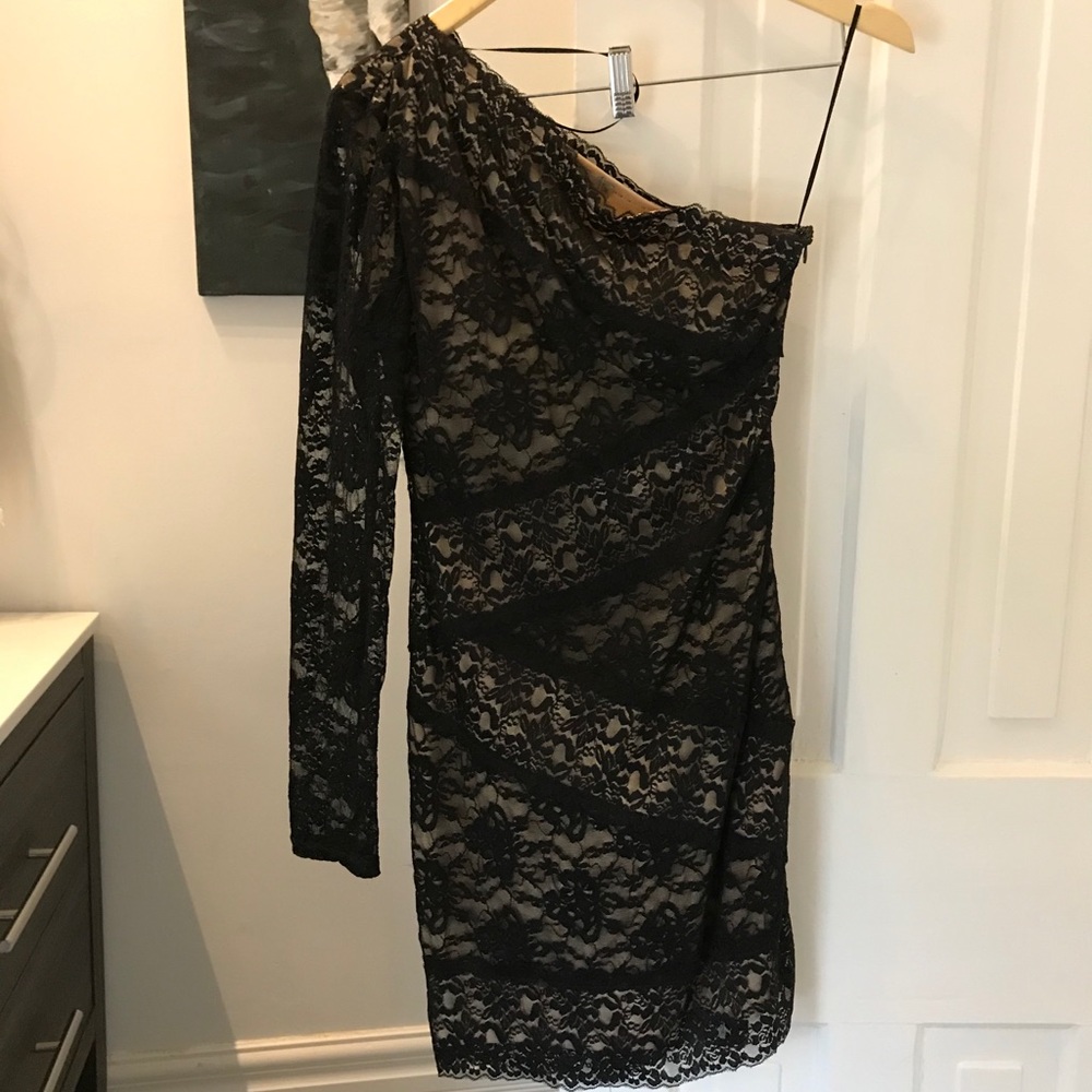 One-shoulder lace mini dress